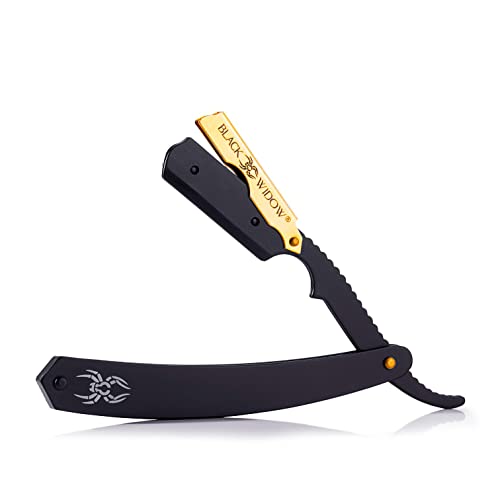 Professional Straight Edge Razor - Compatible with Straight Razor Edge for Barber - By Black Widow (1.5mm) (Gold)