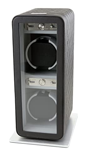 Heiden Monaco Double Watch Winder in Black Leather - Battery Powered or AC Adapter