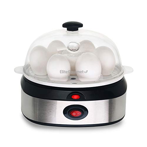 Elite Gourmet EGC-207 Easy Electric 7 Egg Capacity, Poacher, Omelet, Steamer & Soft, Medium Hard Boiled, with Auto Shut Off, Buzzer, Measuring Cup Included, BPA Free, Stainless Steel