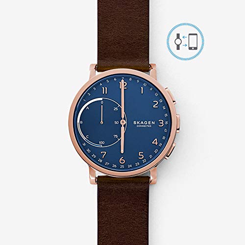 Skagen Connected Men's Hagen Stainless Steel and Leather Hybrid Smartwatch, Color: Rose Gold-Tone, Dark Brown (Model: SKT1103)