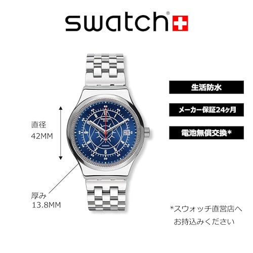 Swatch Mens Analogue Automatic Watch with Stainless Steel Strap YIS401G, Silver/Blue, One Size, Bracelet
