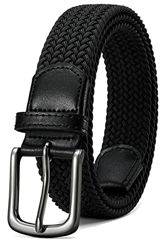 CHAOREN Mixed Black and Grey Elastic Braided Golf Belt for Men - Mens Casual Woven Stretch Belts 1 3/8'- For Golf Pants Casual Shorts Jeans