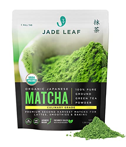 Jade Leaf Matcha Organic Green Tea Powder, Culinary Grade Premium Second Harvest - Authentically Japanese (1.06 Ounce Pouch)