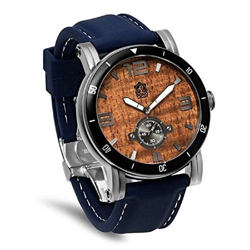 'The Waterman' Hawaiian Koa Wood Watch (47mm, Gunmetal, Navy Silicone Band)