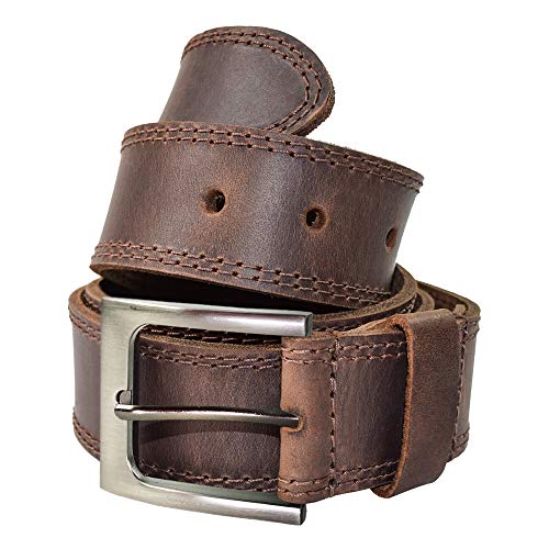 Hide & Drink, Men's Double Row Stitch Full Grain Leather Belt, Western Style, Cowboy Casual Accessory, Handmade
