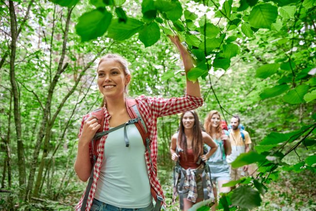 Backpackers - walking through forest