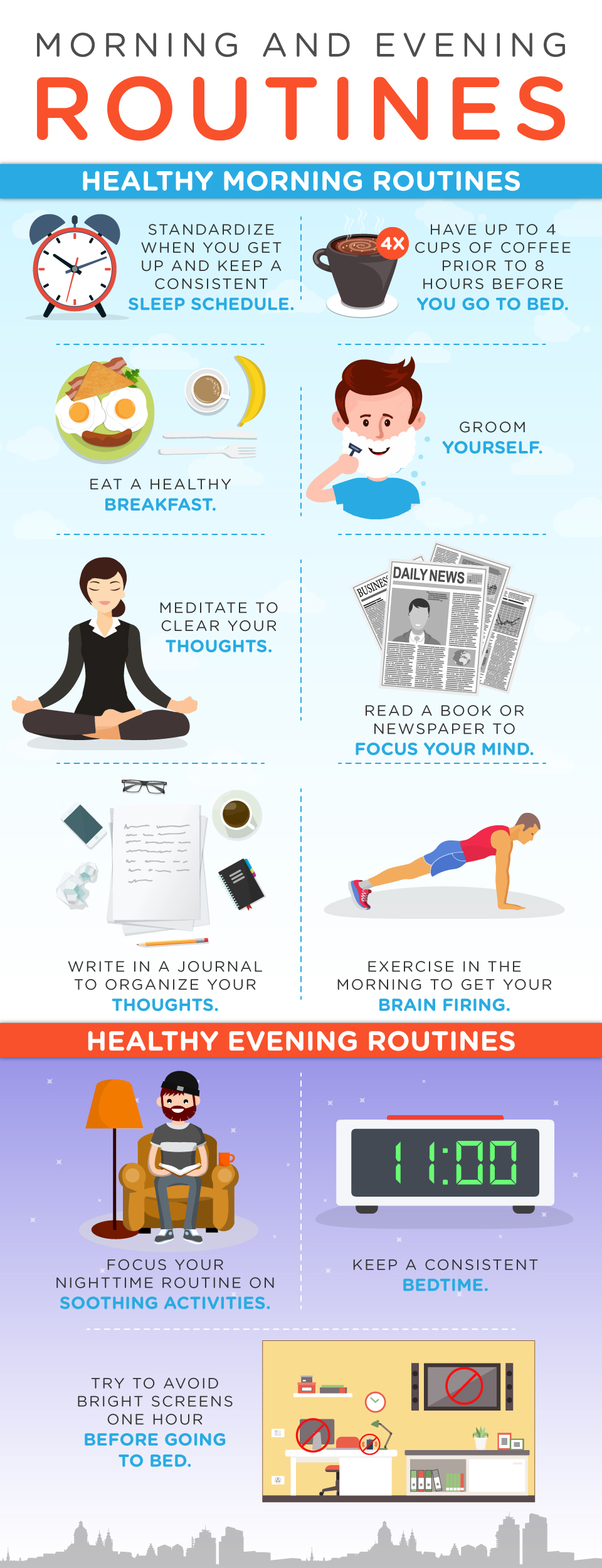 Morning and Evening Routines Infographic - work life balance